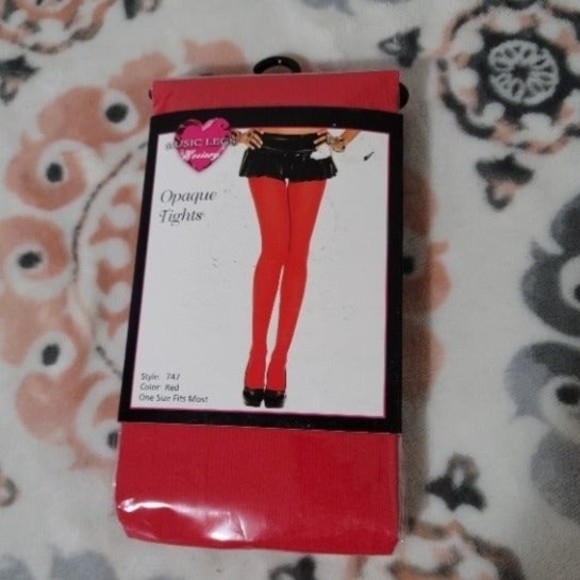 Music Legs Red Opaque Tights Hosiery NIB OS Stockings - Picture 2 of 4